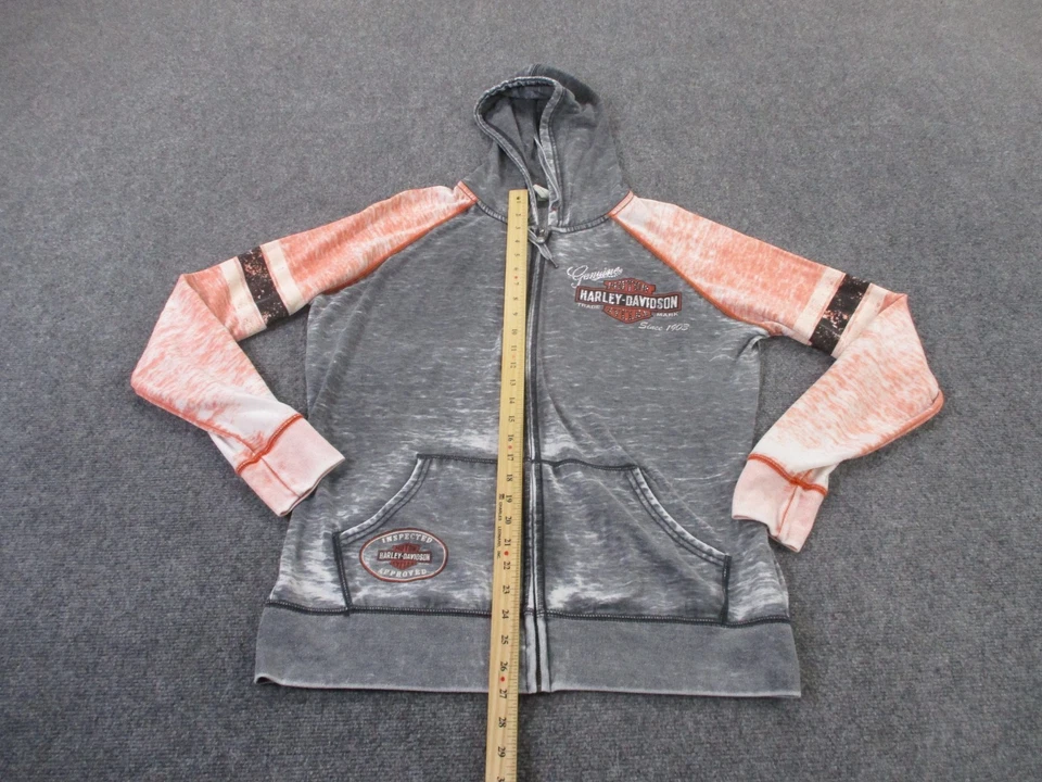 Chaqueta Harley Davidson para mujer 1W naranja gris desteñido logotipo de motociclista estrás Y2K Foto 3 de 4