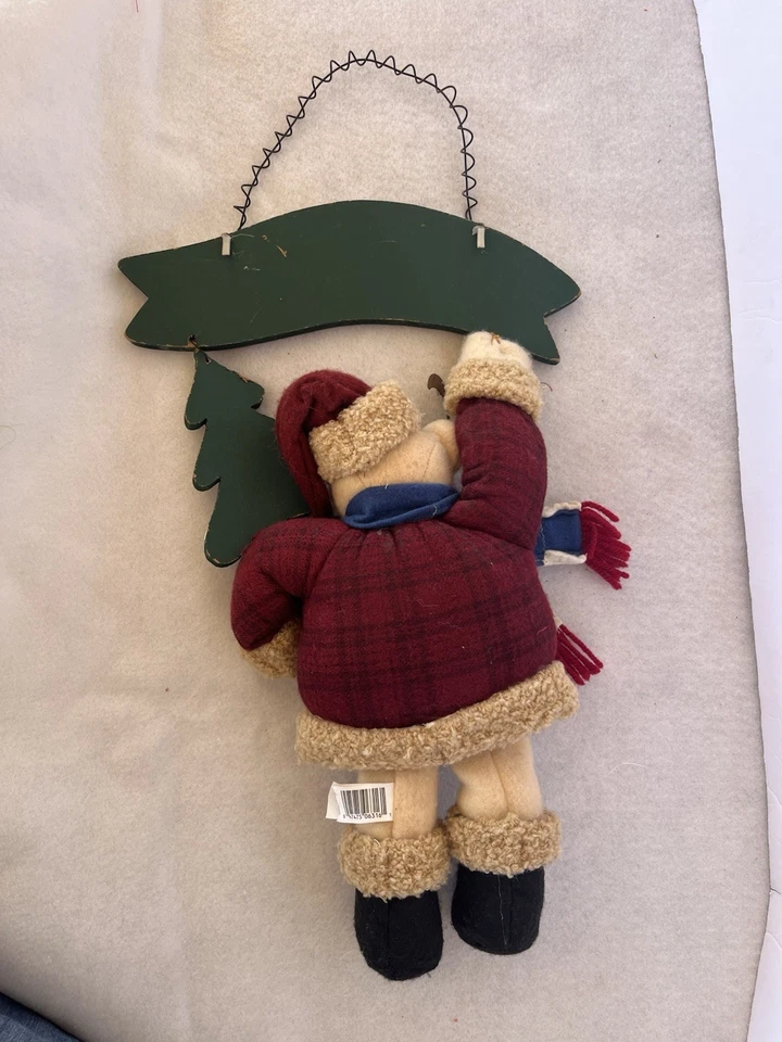 Vintage Country Christmas Welcome Sign Plush Bear Wall Hanging Winter Decor - Image 3 of 4