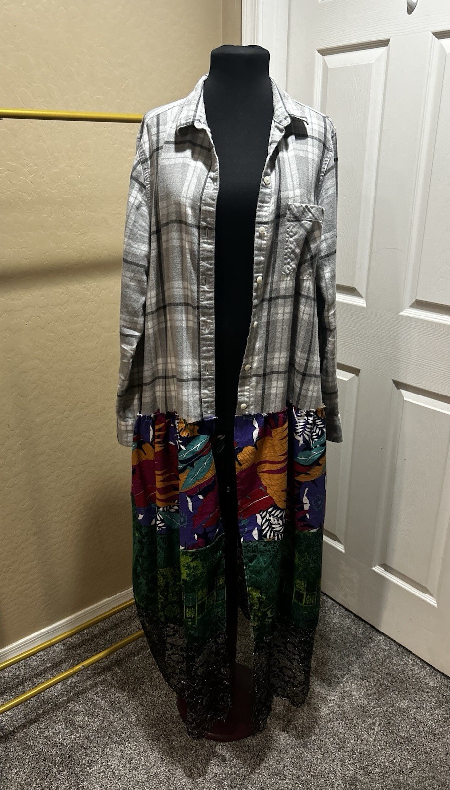 Upcycled Old Navy Flannel Button Patchwork Top Bo… - image 3