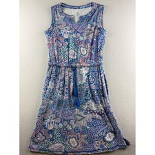 T by Talbots Womens Petite P Blue Paisley Floral Sleeveless Drawstring Dress