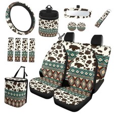 Clohomin Southwest Aztec Car Seat Cover Set 15 Pcs Brown Cow Aztec Cow Print