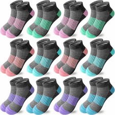 Bemeol Girls Socks 12 Pairs Ankle 5-7 Years, 12 Grey 6colors 