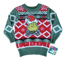 Grinch Kids Size 2T Unisex Pullover Sweater Green Red Applique Long Sleeve NWT