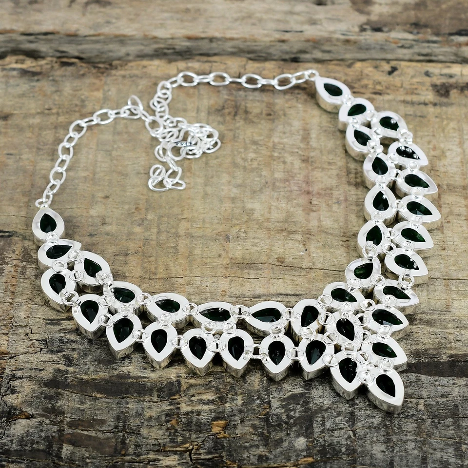 Green Tourmaline Gemstone 925 Sterling Silver Handmade Jewelry Necklace For Gift - Image 4 of 4