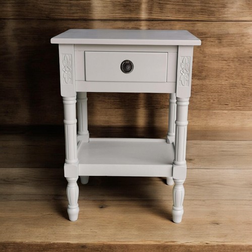 Moonstruck Grey Wooden Bedside Table – 1 Drawer & Shelf, 50cm Art Deco Storage - Picture 8 of 10