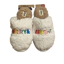 Womens Dluxe by Dearfoams Merry & Bright Christmas Slip On Slippers Size S 5-6