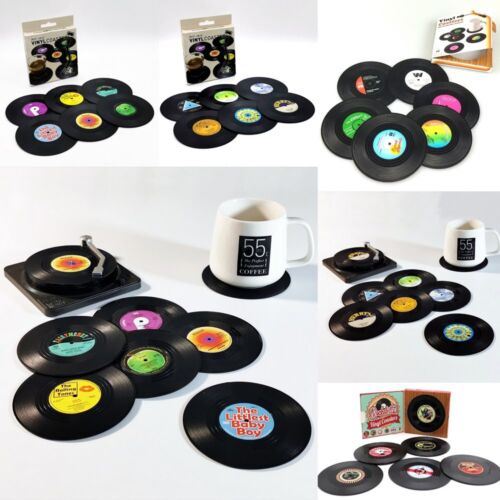 6x Creative Vinyl Record Cup Coasters w Holder Glass Drink Tableware Home Décor - Picture 1 of 7