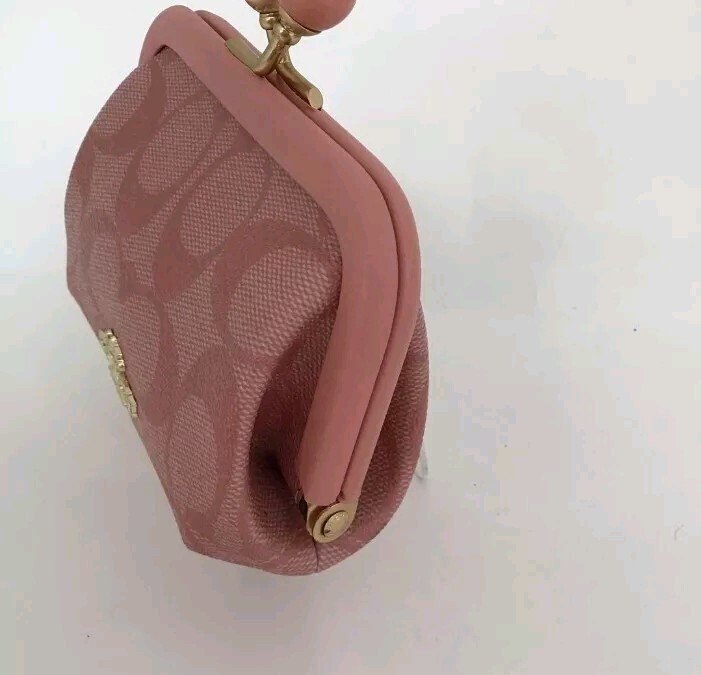 COACH Pink Signature Logo Purse Coin Case Kiss Lock Rare New | eBay UK