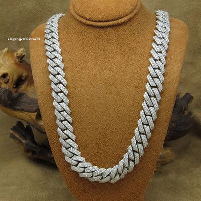 Real Sterling Silver 925 Moissanite Vintage Cuban Link Chain Neckless Hip Hop