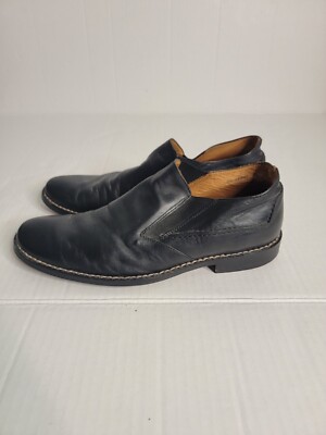 John Varvatos Crosby Oxford Shoes Mens Sz 10 Slip On Black Leather Thick Stitch