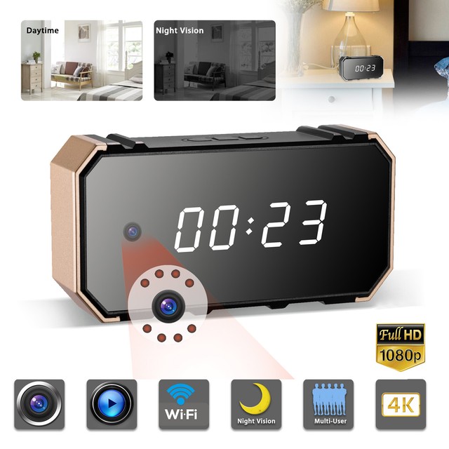 Surveillance Camera Clock WiFi Wireless Night Vision Security Nanny Cam HD 1080P