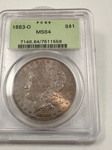 1883-O MORGAN / FULL DARK GREEN/GRAY TONED  OBV / OLDER GREEN HOLDER / PCGS MS64