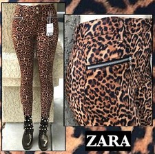 ZARA Leopard Animal Print Skinny Pants Mid Rise Cheetah Trousers Sz US 4 W26