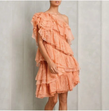 Ulla Johnson Leonie Peach Ruffle Lace Romantic Frilly One Shoulder Mini Dress 4