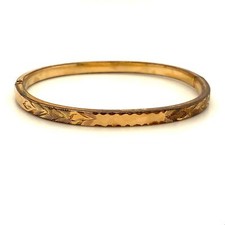 Vintage 12K Gold Filled Signed H.F. Barrows Etched Baby Child Bangle Bracelet 5"