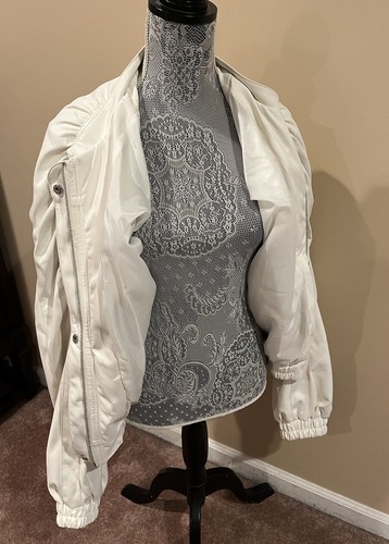 EUC ASOS Leather Motorcycle Jacket Women Size 14 White Cute! Puffer Sleeves - Picture 8 of 8