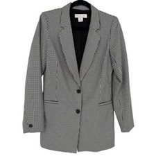Rachel Zoe Womens Black White Gingham Check Two Button Blazer Jacket Size 8