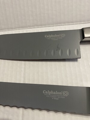 Calphalon Bread Knife And 7'' SANTOKU Knife w/ NON-STICK Coating on Forged Blade