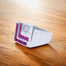 Ruby Square Cut Gemstone With 925 Sterling Silver Ring For Men's #A214