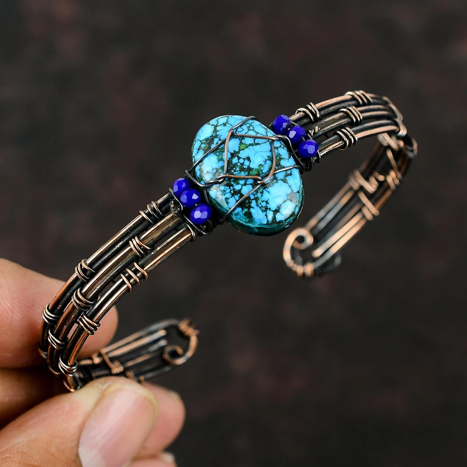 Подарочный регулируемый браслет из тибетской бирюзы меди с проволочной обмоткой для матери - Изображение 2 из 4