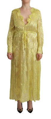 PATRIZIA PEPE Dress Yellow Silk Long Sleeves Plunging Maxi IT40/US6/S RRP $600