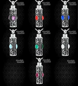 New Embossed Cylinder Crystal Cremation Urn Keepsake Ashes Memorial Necklace