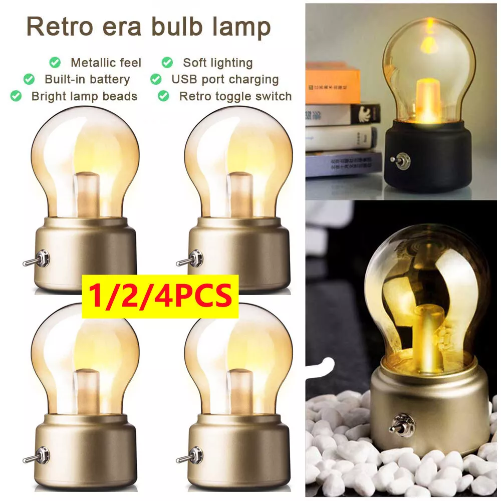 4PCS DC 5V USB Lights Vintage Light Bulb Rechargeable Bedroom Bedside  Decorative