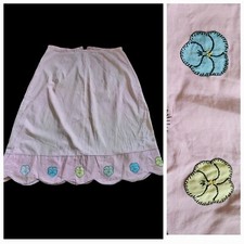Vintage 1920-30s Deco Pink Scalloped Edge Pansies Applique skirt W34" Read