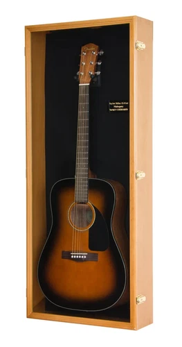 Guitar Display Case Oak & Black Wood Electric Bass Wall Holder Lock Rack Cabinet