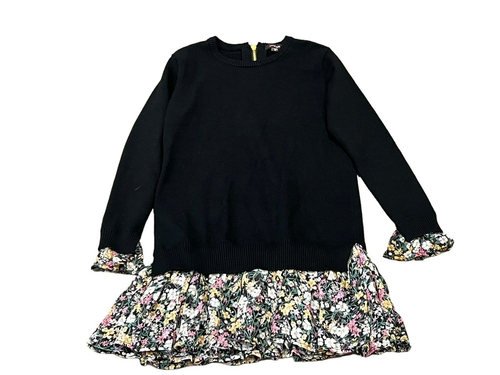 IMOGA GIRLS RITA SWEATER DRESS LONG SLEEVE BLACK KNIT FLORAL CHIFFON GARDEN 8 - Picture 6 of 13