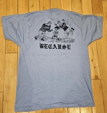 Vintage 1980s SCREEN STARS Cushing RUGBY BECAUSE Single Stitch Shirt Adult L