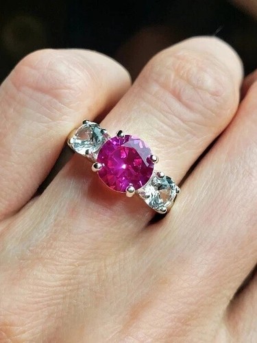 Round Cut 2.40 Ct Natural Red Ruby Diamond Engagement Ring 14K White Gold Solid - Picture 4 of 8