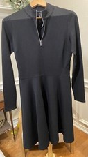 Tahari Sz. 4 Mock Neck Zip Fit & Flare Ponte Dress Black Long Sleeve 1/4 Zip