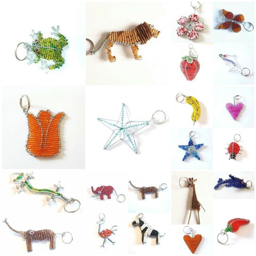 Keyring Beaded Wireart Blue Star Handcrafted - Picture 2 of 3