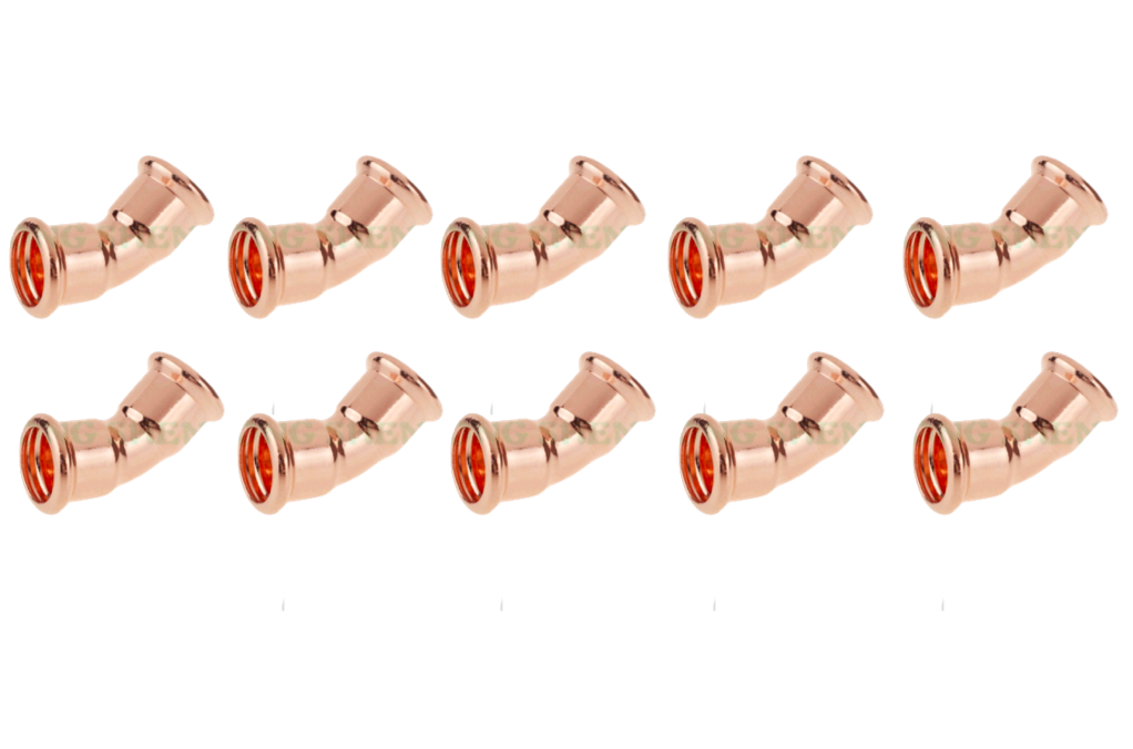 Pack of 10x COPPER PRESS FIT 15mm elbows 45 Degree M-Profile - WRAS Approved