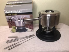 fondue 10 Piece Set Forks Base Pot Burner Manual Dip Into Cheese Chocolate