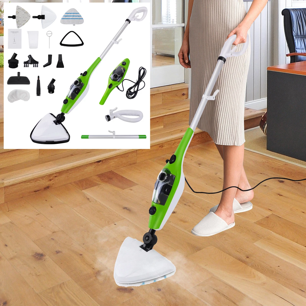 10 in 1 1300W HOT STEAM MOP FLOOR CLEANER CARPET WASHER HAND-HELD STEAMER  CORDED