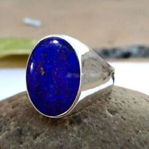 Solid 925 Sterling Silver Natural Lapis Lazuli Oval Gemstone