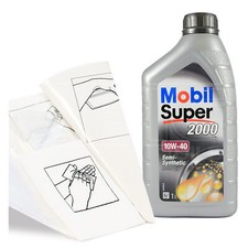 Engine Oil Top Up Mobil Super 2000 X1 10w-40 1 LITRE 1L + Gloves Wipes Funnel