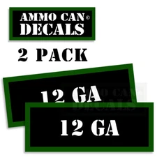 12 GA GAUGE Ammo Can Stickers Ammunition Gun Case Labels Decals 2 pack 3"wide