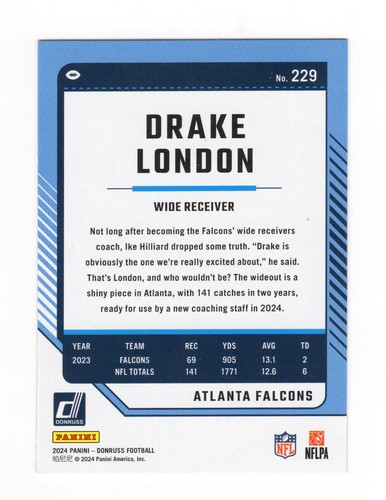 2024 Donruss #229 Drake London Press Proof Purple - Picture 2 of 2