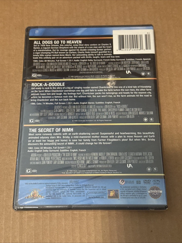 All Dogs Go To Heaven / Rock-A-Doodle / The Secret of Nimh DVD NEW RARE OOP R1 - Image 3 of 3
