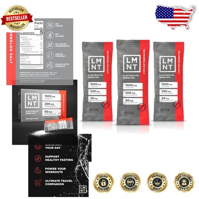 LMNT Watermelon Salt Electrolytes - Zero Sugar Hydration | 30 Individual Sticks