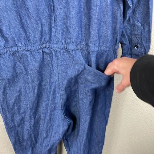 Lezat Gracie Denim Coverall Jumpsuit Indigo Long Sleeve Floral Sz M - Picture 8 of 16