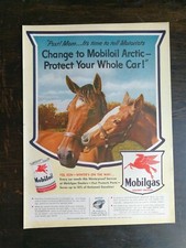 Vintage 1943 Mobil Gas & Oil Horses Full Page Original Ad