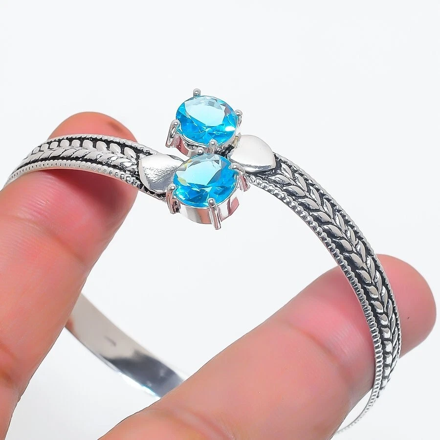 VALENTINO Bracciale in argento sterling 925 fatto a mano con pietre preziose topazio blu svizzero regolabile