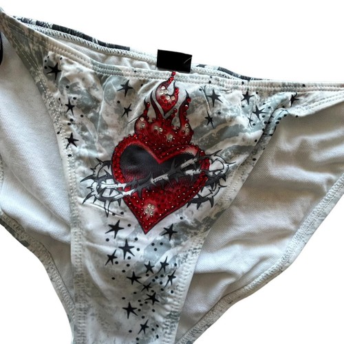 NWT Sinful By Affliction White Bedazzled Wings ‘Sinful’ Logo Heart Bikini Sz. L - Picture 4 of 5