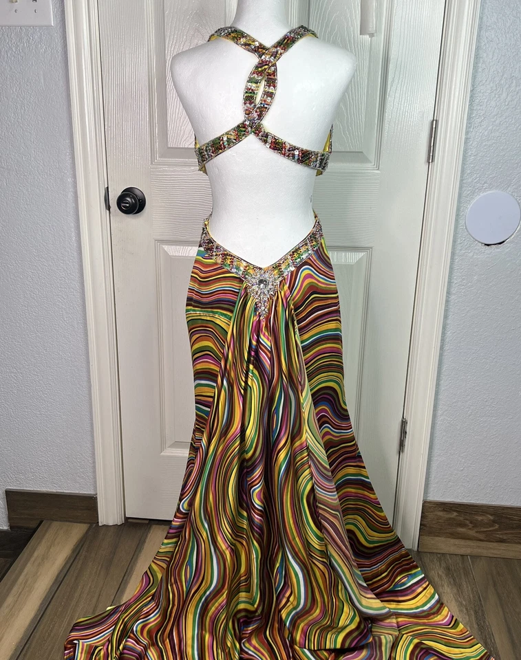 Camille La Vie многоцветный погружение декольте коктейльное выпускное длинное платье поезд размер 4 - Изображение 3 из 4