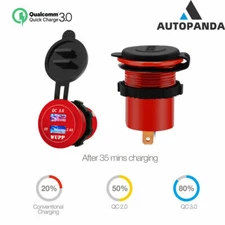 QC3.0 Red Dual USB Charger Led DIN Plug Socket for Car Motorcycle