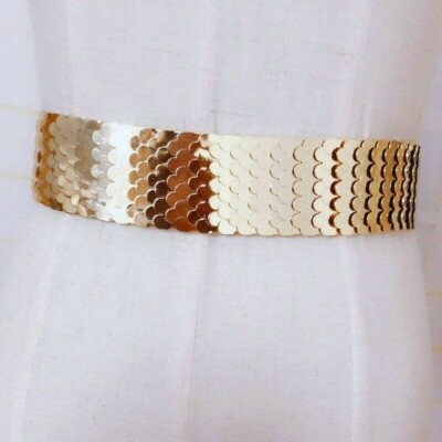 Wide Stretchy Corset Waist Belt for Dresses Sparkle Fish Scale Lady Gold Belt Metal Fish Scale Sequin Japanese Waistband  main image 2